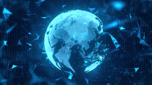 Rotating hologram earth Over a Futuristic Plexus and Grid Background HD