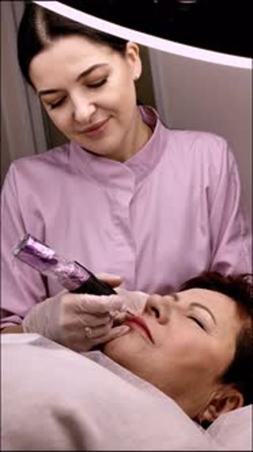 Lip Blushing Procedure at a Cosmetology Clinic