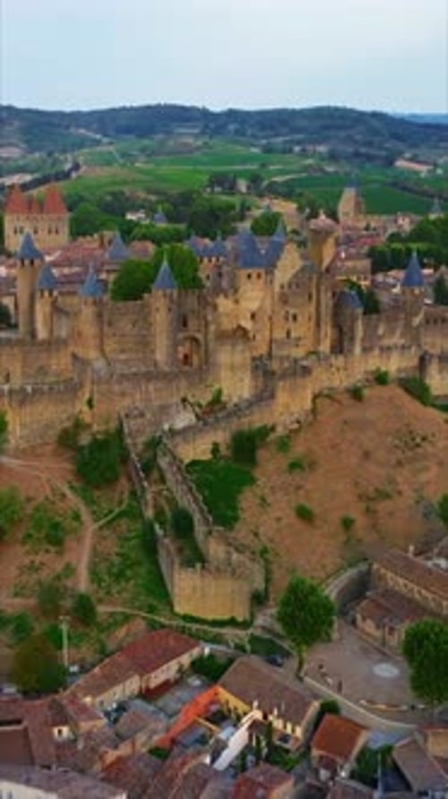 Aerial View of Medieval City Carcassonne on the South of France Carcassonne Historic Fortress