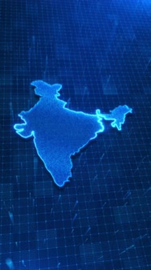 Blue Digital India Map on Futuristic Tech Grid Background