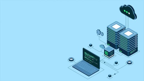 Animation informatique isométrique. Calcul d'un grand centre de données. Informatique en nuage