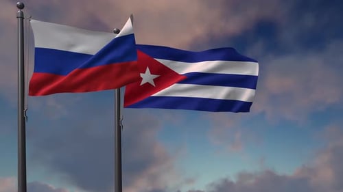 Animated Waving Flags of Russia and Cuba