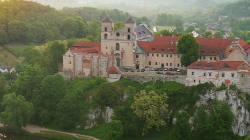 Aerial View of Benedictine Abbey in Tyniec Poland at Dawn