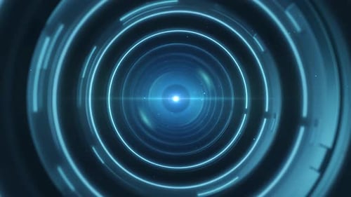 Futuristic Digital Tunnel Loop Background of Glowing Neon Circles