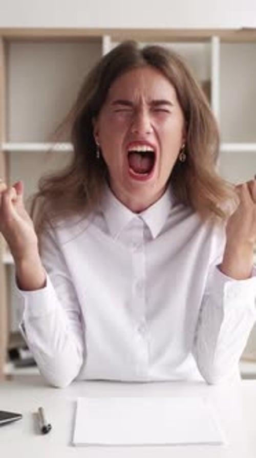 Vertical Furious Anger Office Woman Difficulties