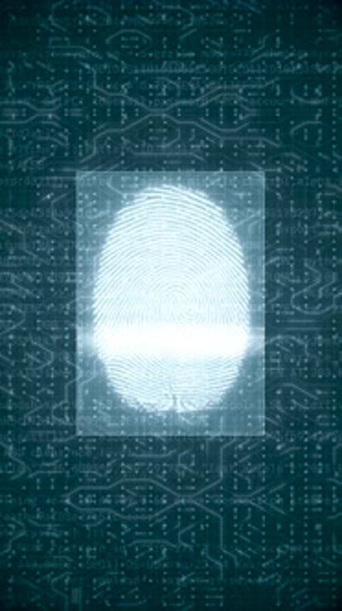 Futuristic Fingerprint Scan Animation with Digital Circuit Background