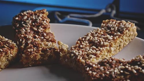 Baked Sweet Bread with Sesame Seeds on Plate