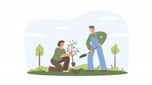 A Woman And A Man Plant Trees 4K
