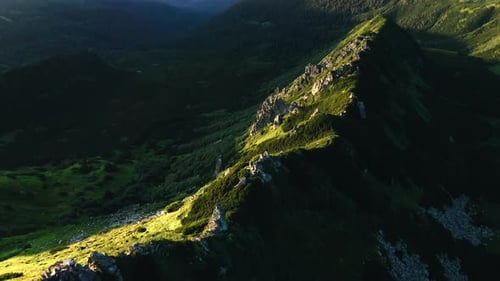 Beautiful landscape of the mountains was filmed with a drone. Aerial view of Mountain Range