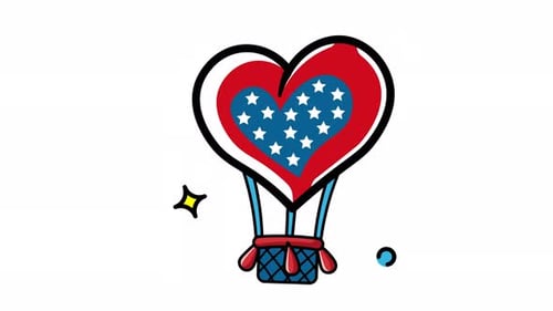 Patriotic American Flag Heart Hot Air Balloon Animation