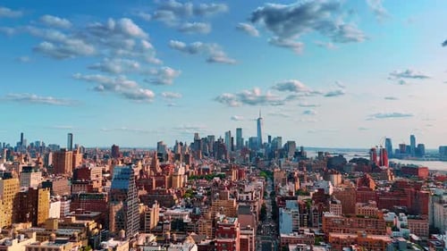 Vast cityscape of the modern lively New York, USA. High-rise skyline of Manhattan at backdrop.