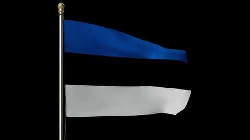 Estonia flag with pole Waved Looped flag alpha
