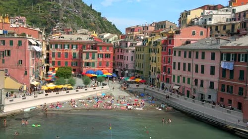 Aerial 4K footage of Vernazza, Cinque Terre in Italy.
