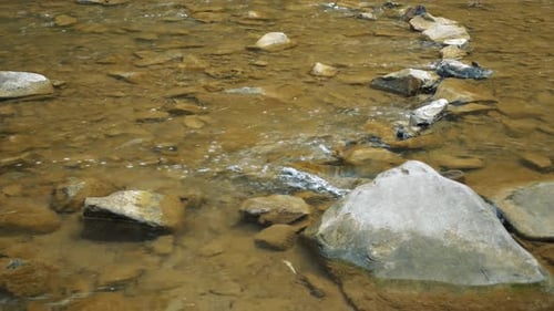 Close-up shot of a mountain river with some rocks