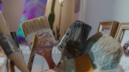 Different Paintbrushes in Art Studio