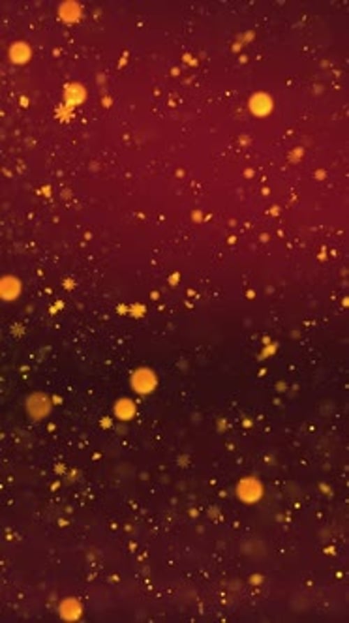 Festive Golden Stars and Shimmering Particles on Red Background
