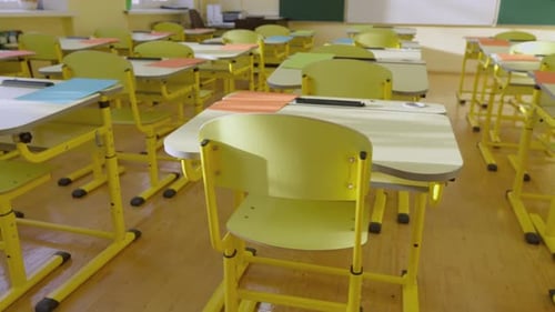 A School Classroom with Desks and Chairs is Designed to Create a Dynamic Learning Space for Quality