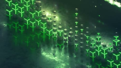 Green futuristic volume meter graph. Computer generated abstract motion background. Seamless loop