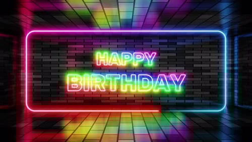 Animated Colorful Neon Happy Birthday Message with Glowing Frame