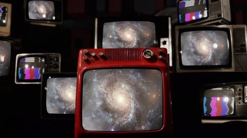 Retro Televisions Displaying Galaxies and Test Patterns