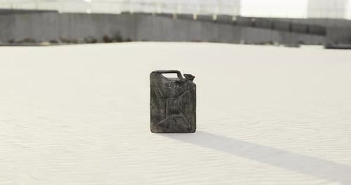 Weathered Jerry Can in Desolate Desert Landscape with Camera Zoom Out