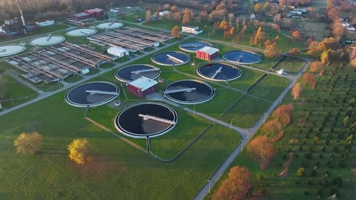 Aerial View of Modern Water Treatment Facility