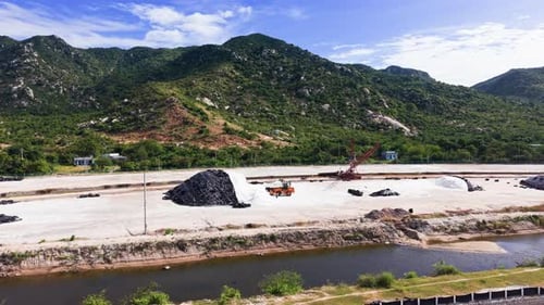 Aerial View of the Truck and the Salt Hill at the Salt Farm.