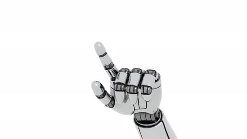 El brazo de un robot hace doble clic con la mano en una bolsa blanca capaz de hacer un bucle infinito