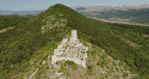 Aerial view of the ruins of Rocca Calascio, Italy.