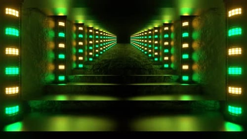 Turquoise And Yellow Neon Column Stairs Background Vj Loop In 4K