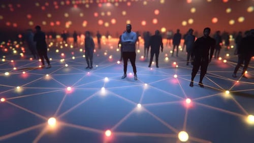 Futuristic 3D People on Glowing Digital Network Grid