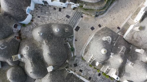 Top Down View of Homes in Alberobello with Conical Roof - Southern Italy - Apulia (Puglia)