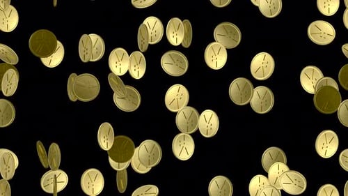 Yuan money Gold coin loop tile swirling with alpha. This 3d animation with an alpha channel is loopa