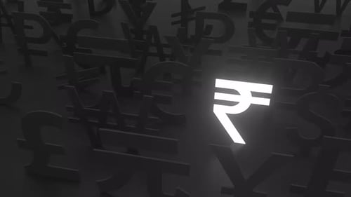 Glowing Indian Rupee Symbol Spotlighted Among Global Currencies