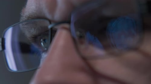 Close Up of Adult Eyes with Glasses Reflection