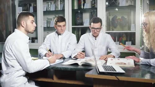 Medical Students Studying Anatomy in Laboratory
