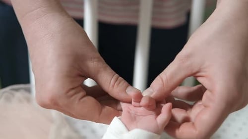 Loving Hands Holding Newborn Infant Baby Hand