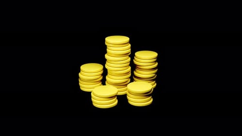 Growing Stacks of Yellow 3D Coins Animation