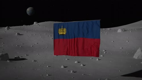 Liechtenstein Flag Waving on Moon Surface with Earth