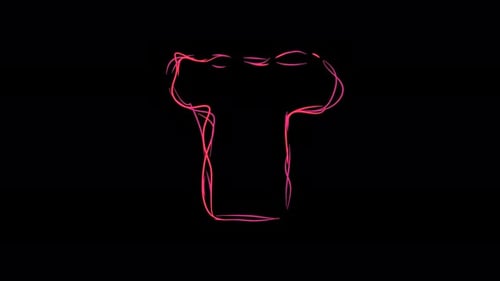 Letter T made of multicolor neon curves and lightnings on alpha. Loop 4k clip.