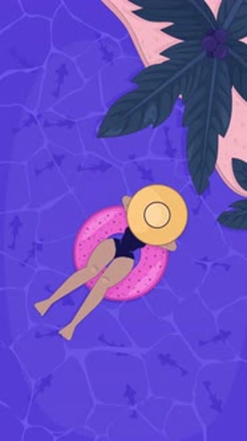 Top View of Person Relaxing in Pool with Palm Tree