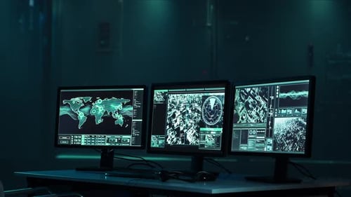 Military Soldier Operating Advanced Technology in a Command Center