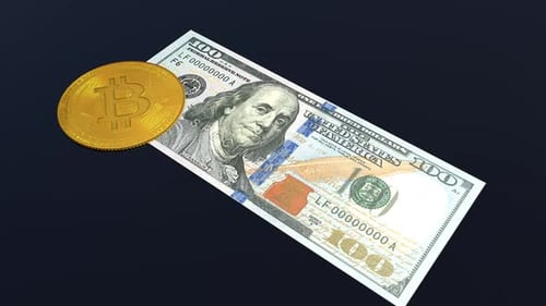Bitcoin e nota de dólar