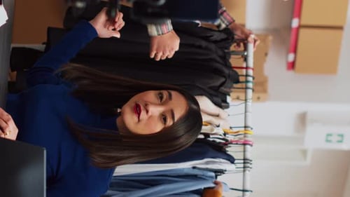 Vertical Video Team of Employees Promoting Retail Store Goods Online