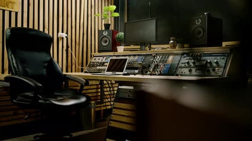 empty professional sound recording studio equalizer screen for sound engineer speakers sound