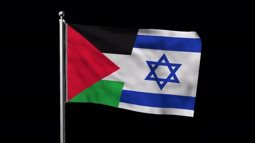 United Palestinian and Israeli Flags Waving on Flagpole