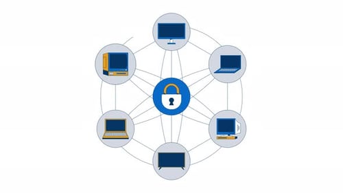 Users securely connected to database servers 2D animation