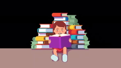Small Child Hold Open Book And Read 4K On Alpha Channel