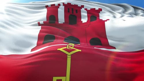 Realistic Gibraltar Flag Waving in Wind with Seamless Loop