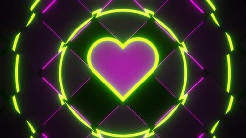 Lime And Pink Neon Glowing Full Abstract Heart Background Vj Loop In 4K
